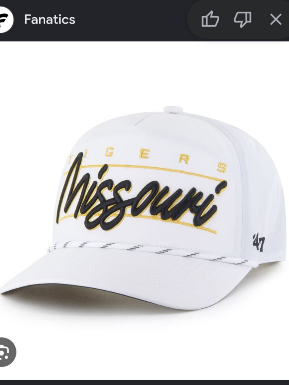Missouri Tigers '47 Condor Hitch brrr° Adjustable Hat - White - Picture 2 of 3